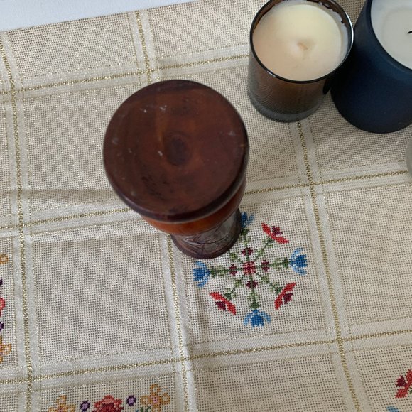 Hand Carved Wooden Decorative Vase with Fish and Flowers 8.5H & 2.75W - Picture 7 of 7